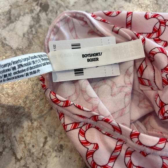 VS PINK Holiday Christmas Panty Candy Canes Cotton Boyshort Large NWT - Picture 4 of 7